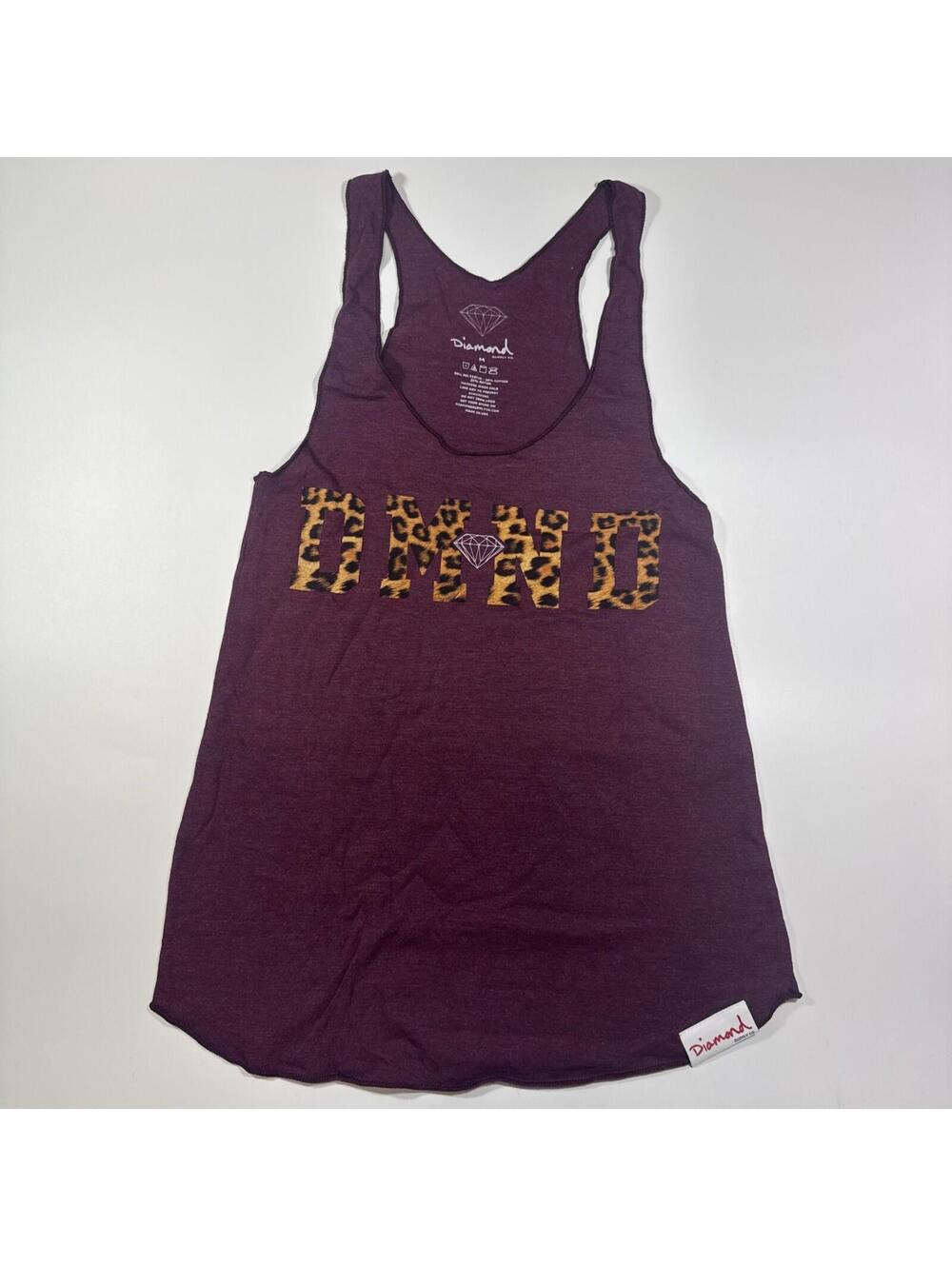 Diamond Supply Co. Women DMND Tank Top Medium Maroon Cheetah Print Logo Shirt